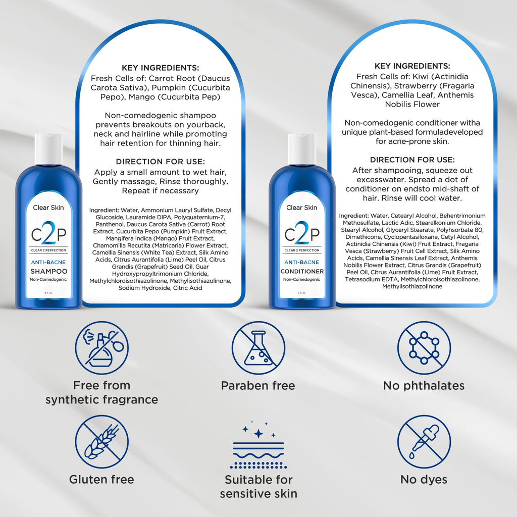 Clear 2 Perfection Non-Comedogenic & Sulfate-Free Shampoo & Conditioner Set for Acne-Prone Skin