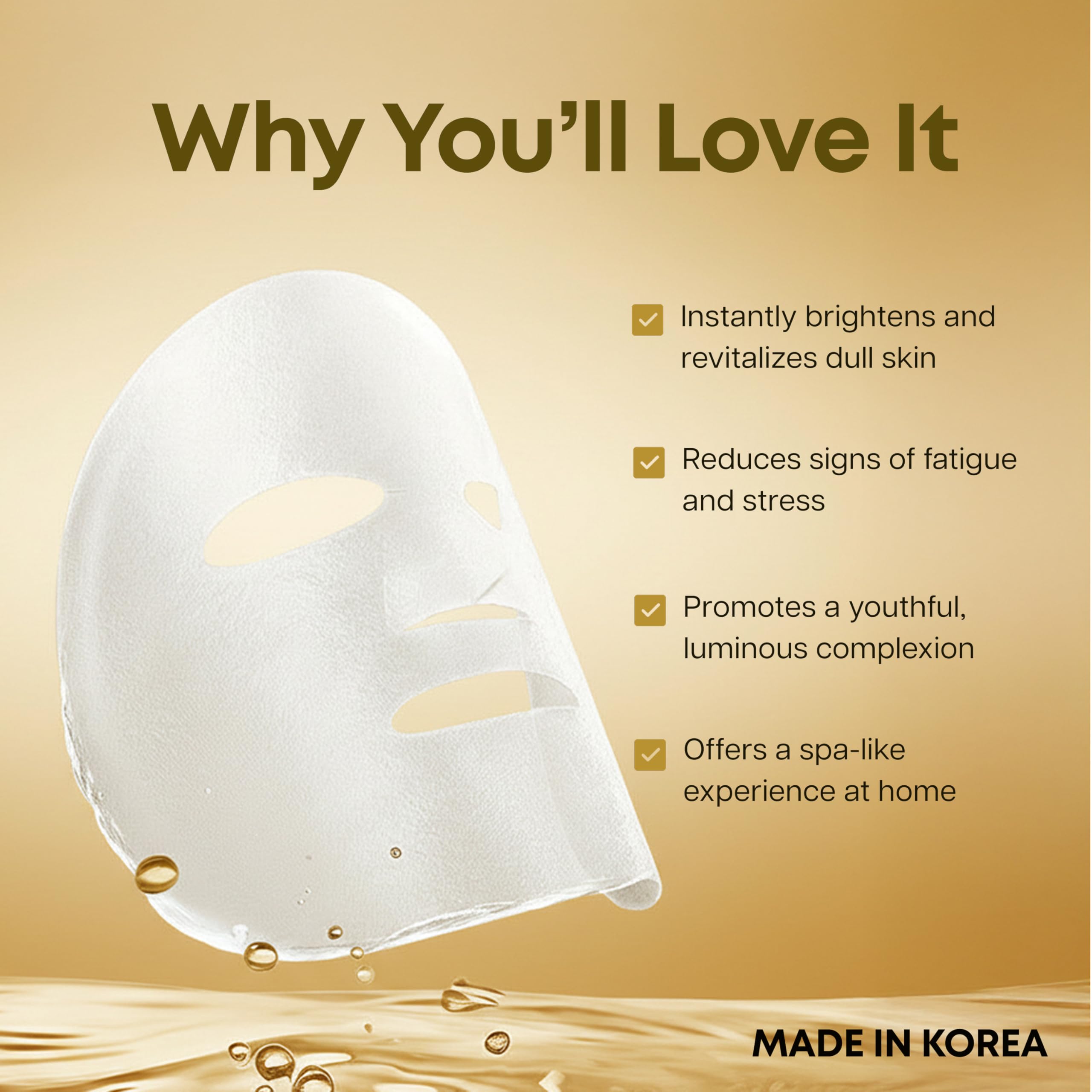 Clear Beauty 24K Gold & Collagen Face Mask – Firming & Hydrating Sheet Masks | Korean Vegan Clean Beauty – 5 Count