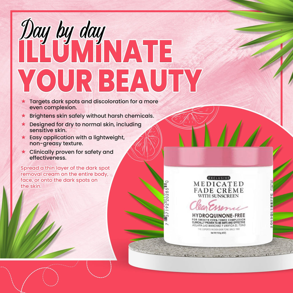 Clear Essence Exclusive Medicated Fade Creme with Sunscreen - Fade Cream for Dark Spots & Even Skin Tone | 4 Oz