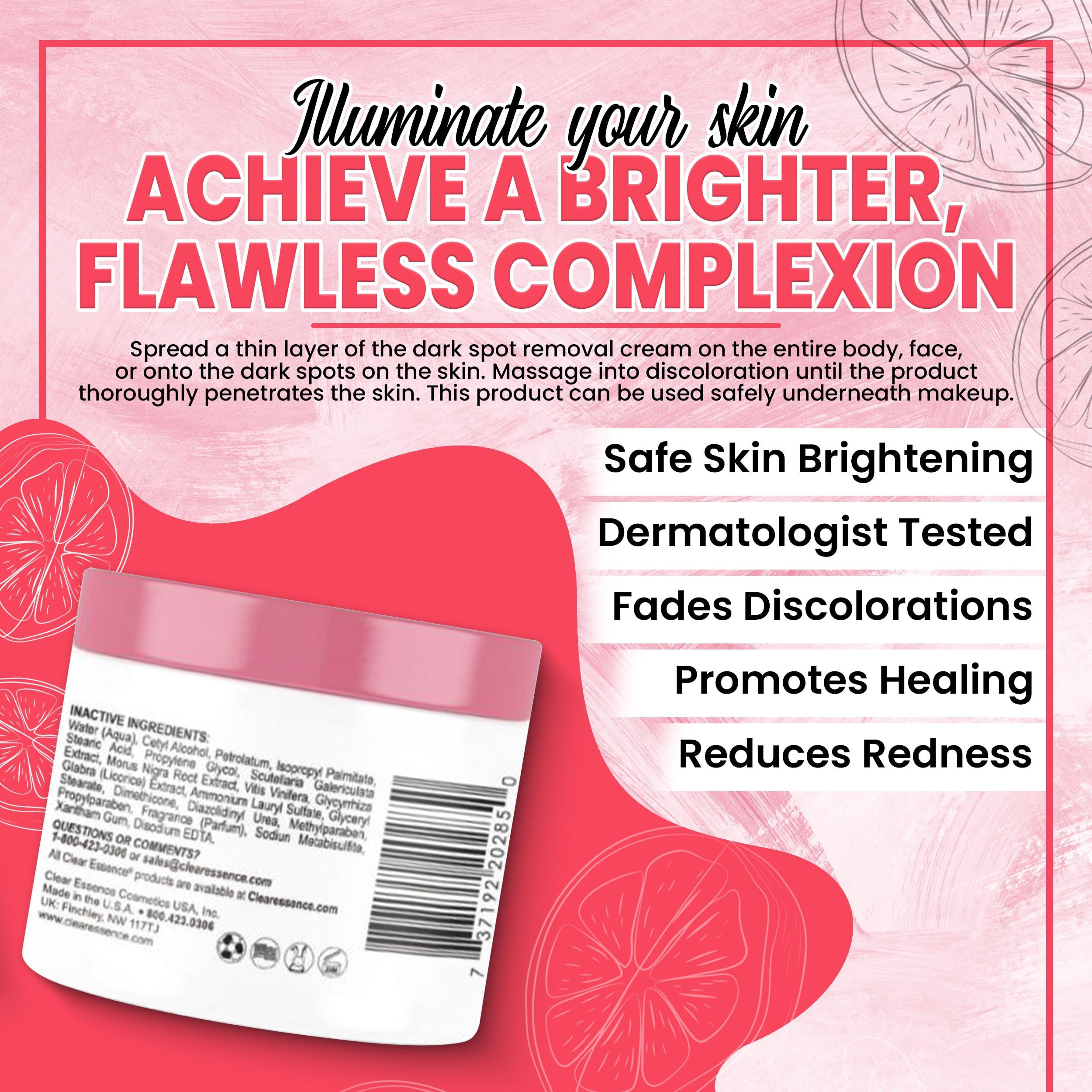 Clear Essence Exclusive Medicated Fade Creme with Sunscreen - Fade Cream for Dark Spots & Even Skin Tone | 4 Oz