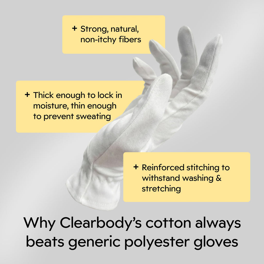 Clearbody Organics 100% Organic Cotton Gloves – 5 Pairs White Sleeping Mitts, Size M