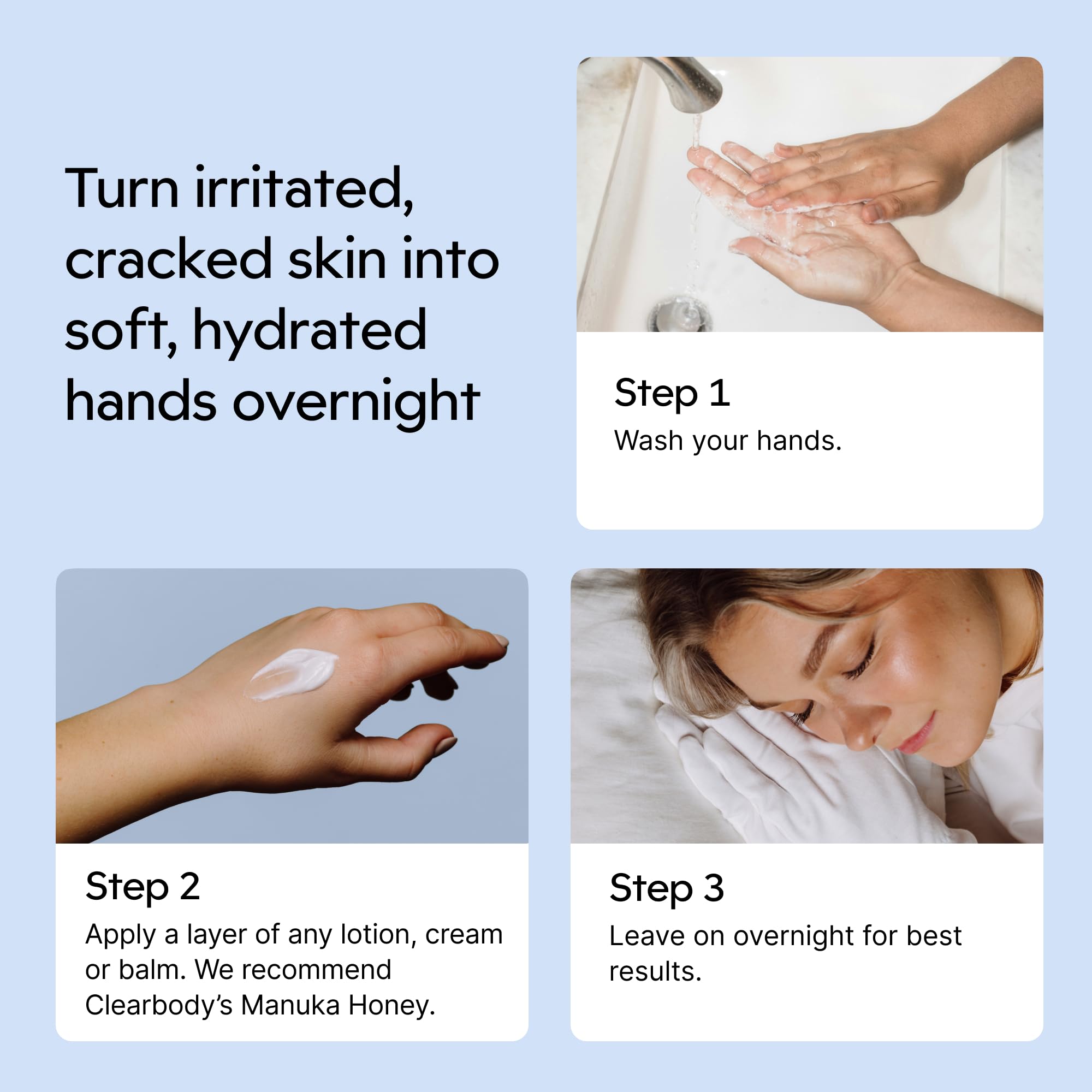 Clearbody Organics Organic Cotton Gloves – 5 Pairs, Large White, Overnight Hydration & Moisturizing for Dry Hands
