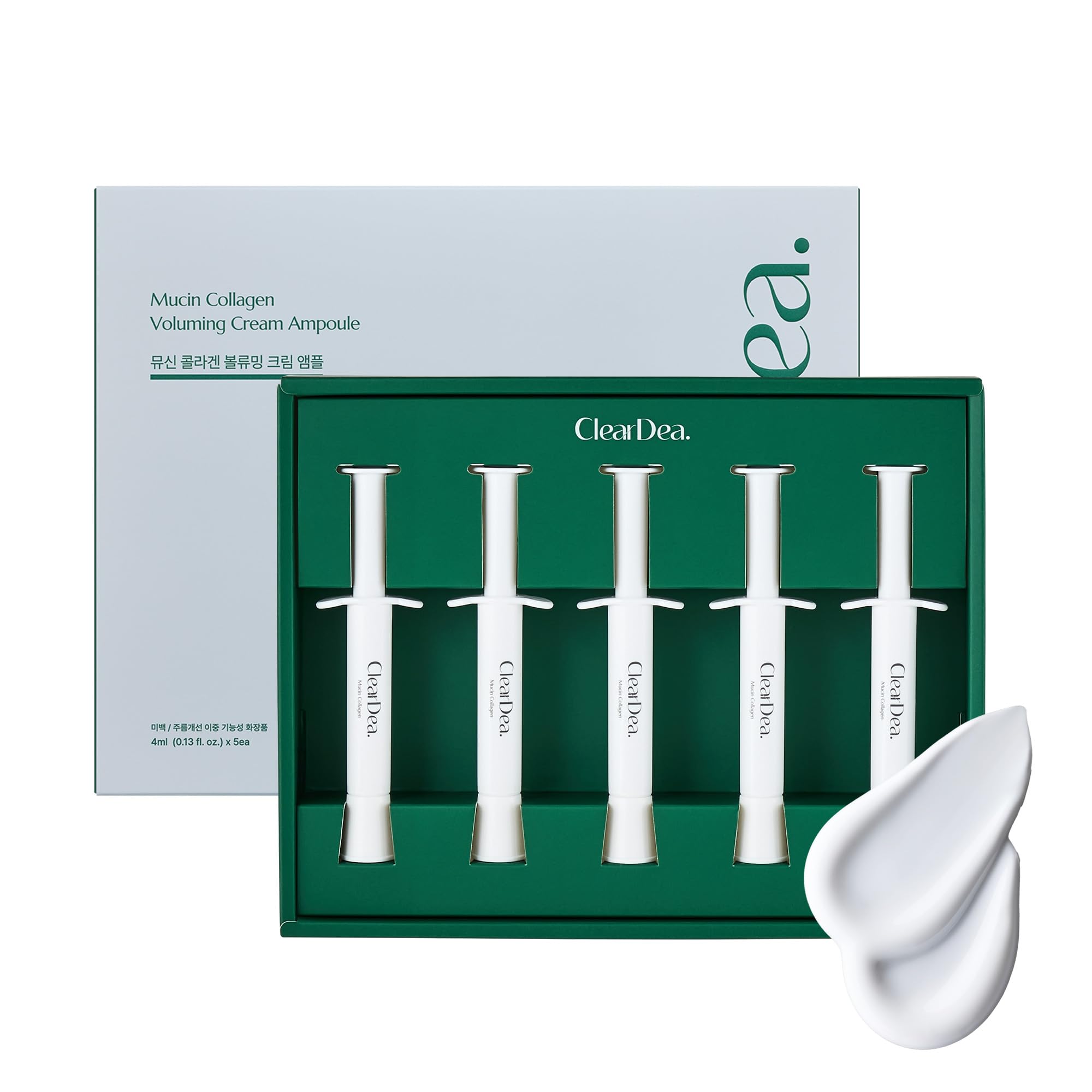 ClearDea Mucin Collagen Voluming Ampoule Moisturizer – Deep Hydration, Dual Collagen + Mucin Care (0.14 Fl Oz x 5)