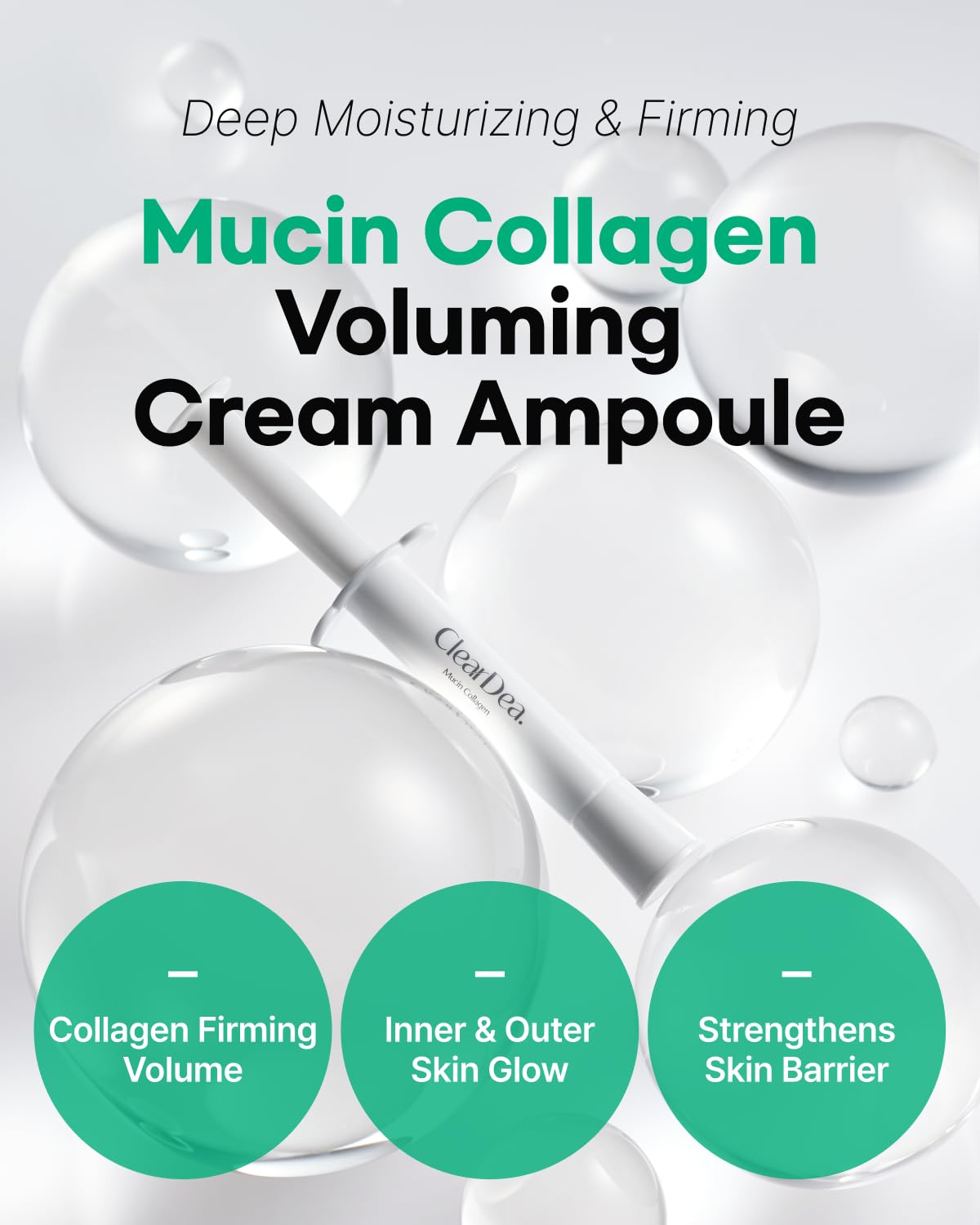 ClearDea Mucin Collagen Voluming Ampoule Moisturizer – Deep Hydration, Dual Collagen + Mucin Care (0.14 Fl Oz x 5)
