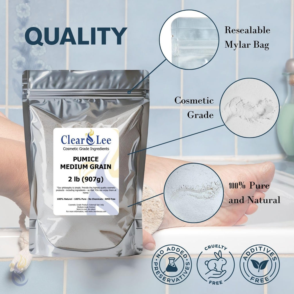 ClearLee Cosmetic Grade Pumice – 100% Pure Natural Exfoliant Powder for Face, Body & Feet (2 lb)