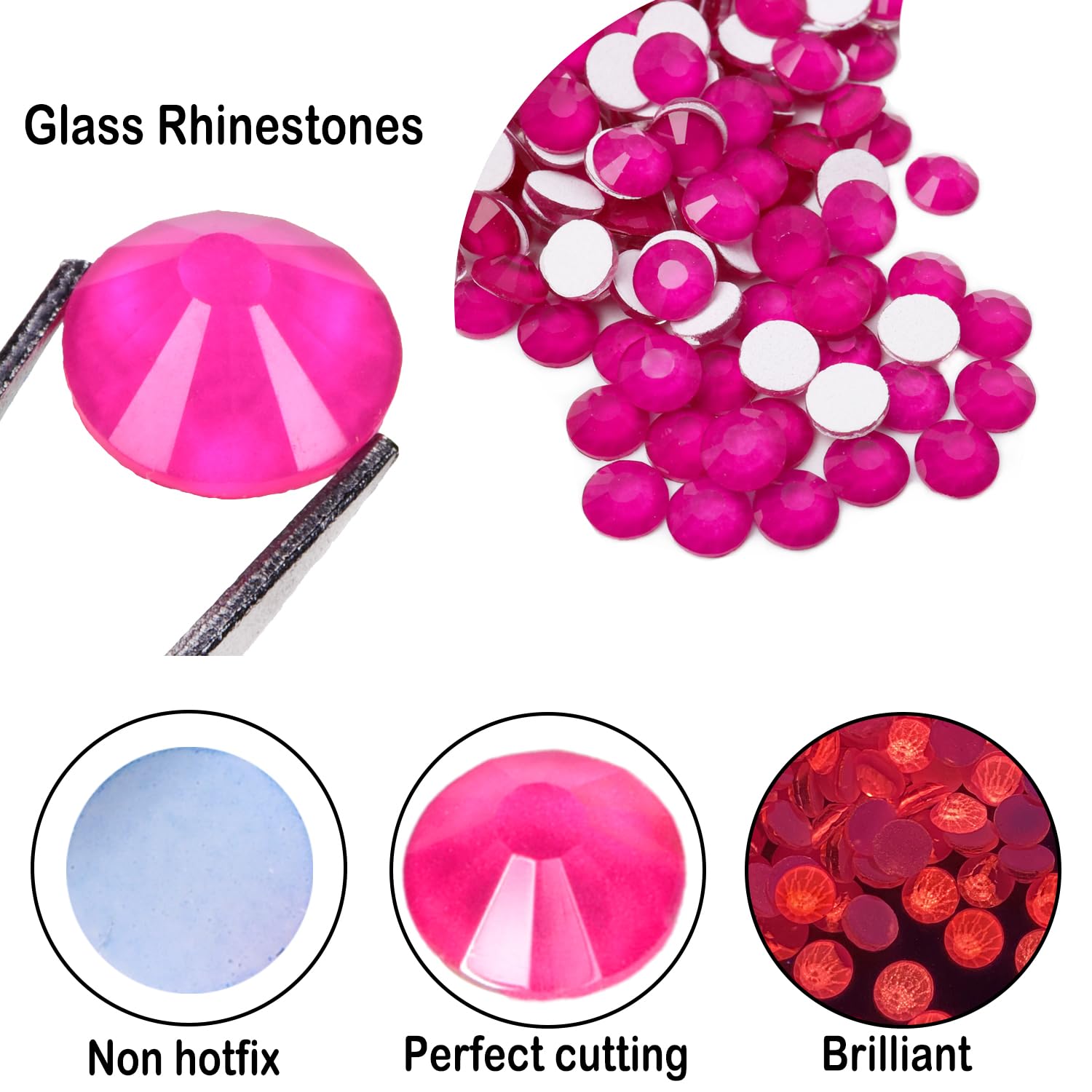 CLEKSPOYE Flatback Rhinestones Neon Pink SS20 – 1440pcs Non Hotfix Glass Gems for Nail Art, Crafts & Apparel