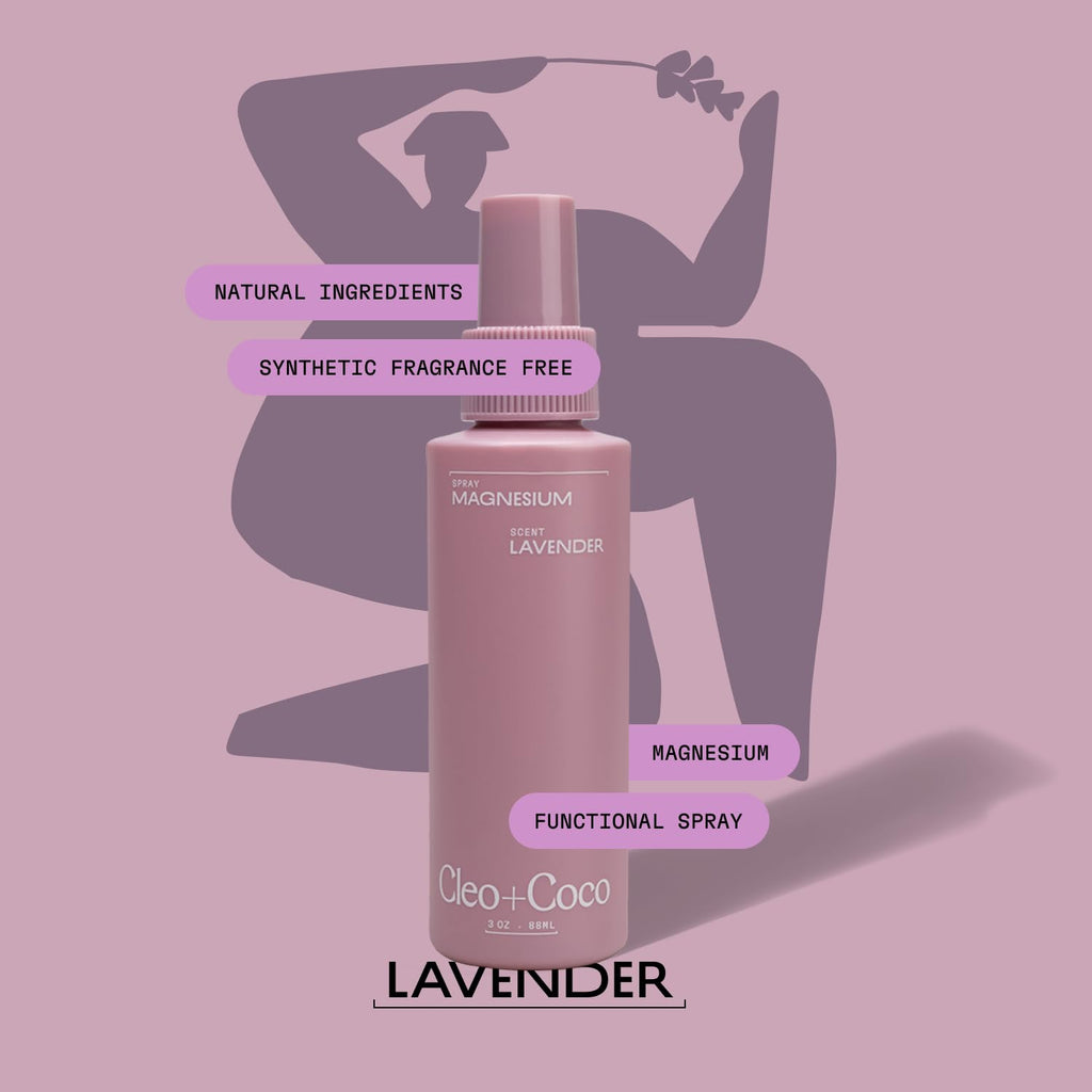Cleo + Coco Functional Magnesium Lavender Spray for Sleep (3.0 oz) – Aluminum-Free, Vegan, Multi-Use Deodorant & Soothing Body Spray