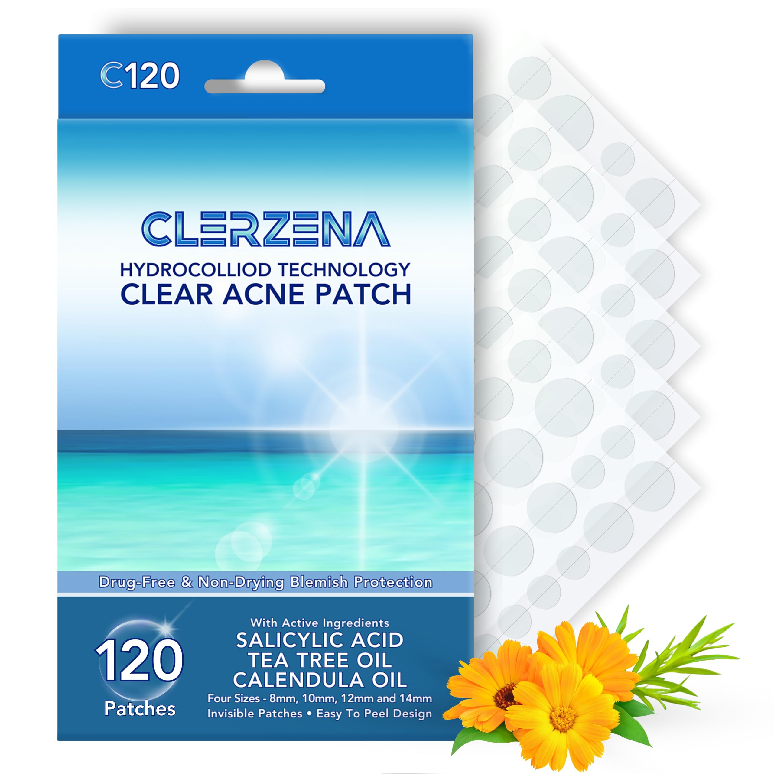 CLERZENA Clear Pimple Patches for Face – Hydrocolloid Acne Dots with Salicylic Acid, Tea Tree, Calendula