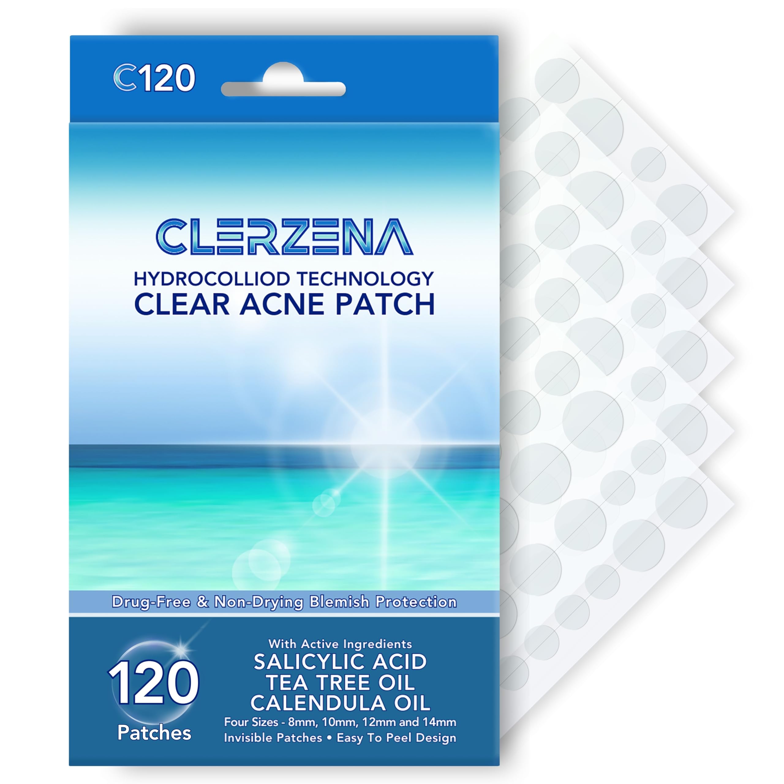 CLERZENA Clear Pimple Patches for Face – Hydrocolloid Acne Dots with Salicylic Acid, Tea Tree, Calendula