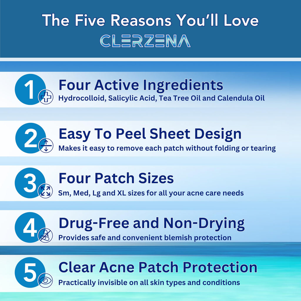 CLERZENA Clear Pimple Patches for Face – Hydrocolloid Acne Dots with Salicylic Acid, Tea Tree, Calendula