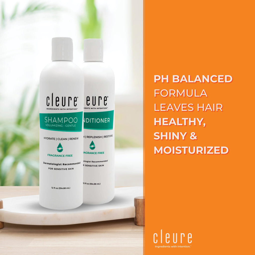 Cleure Sulfate-Free Shampoo & Fragrance-Free Conditioner Set for Sensitive Skin | 12 oz x 2