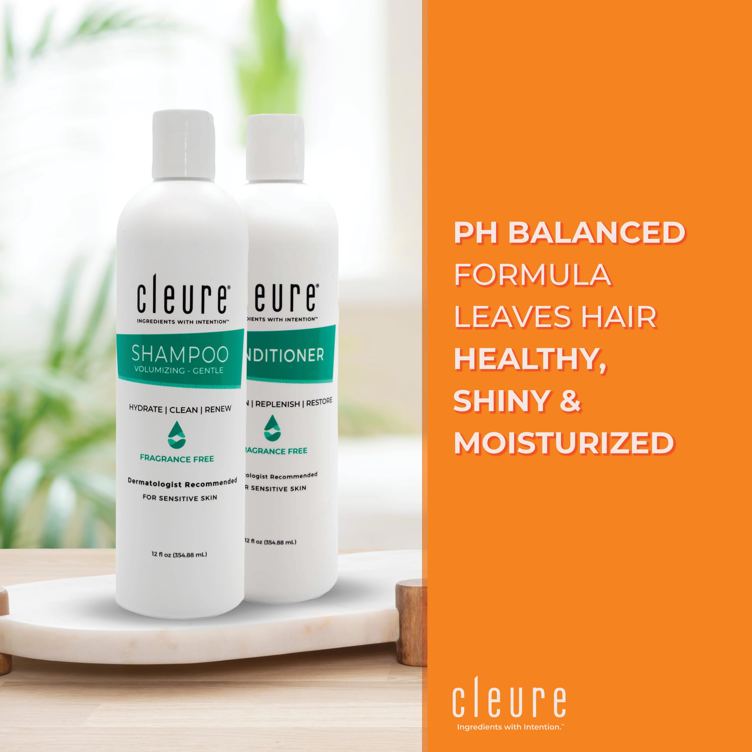 Cleure Sulfate-Free Shampoo & Fragrance-Free Conditioner Set for Sensitive Skin | 12 oz x 2