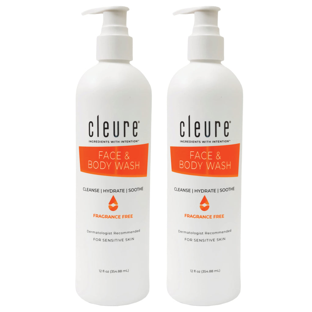 Cleure Face & Body Cleanser – Hypoallergenic, Fragrance-Free, pH-Balanced, 12 oz (2-Pack)