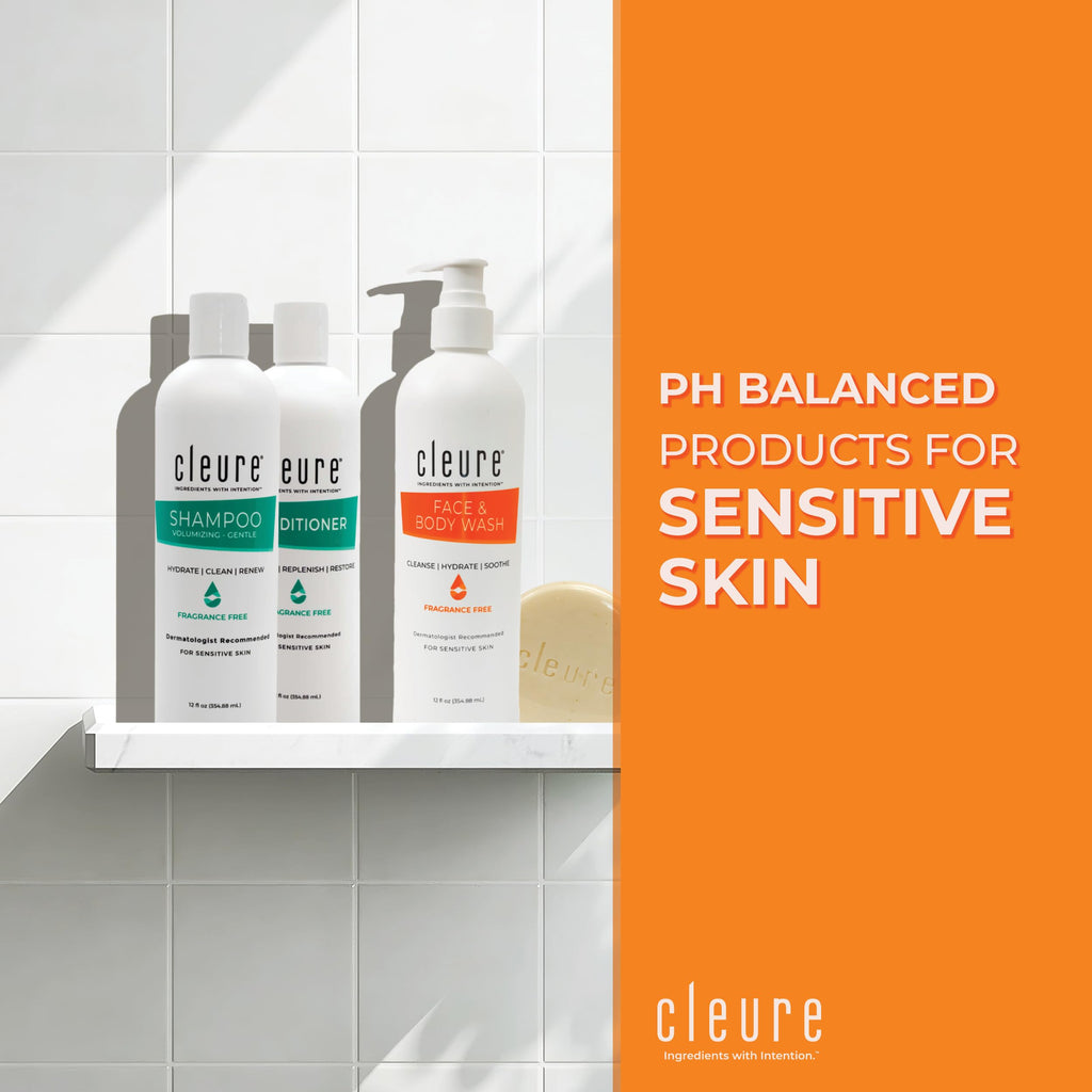 Cleure Fragrance Free Shampoo, Conditioner & Body Wash Set – 3-Piece Bundle (12 fl oz each)