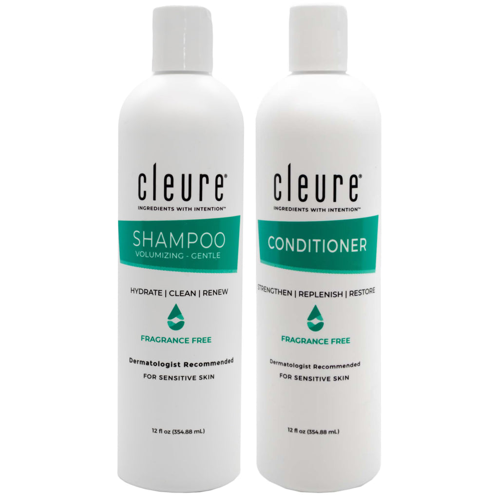 Cleure Sulfate-Free Shampoo & Fragrance-Free Conditioner Set for Sensitive Skin | 12 oz x 2