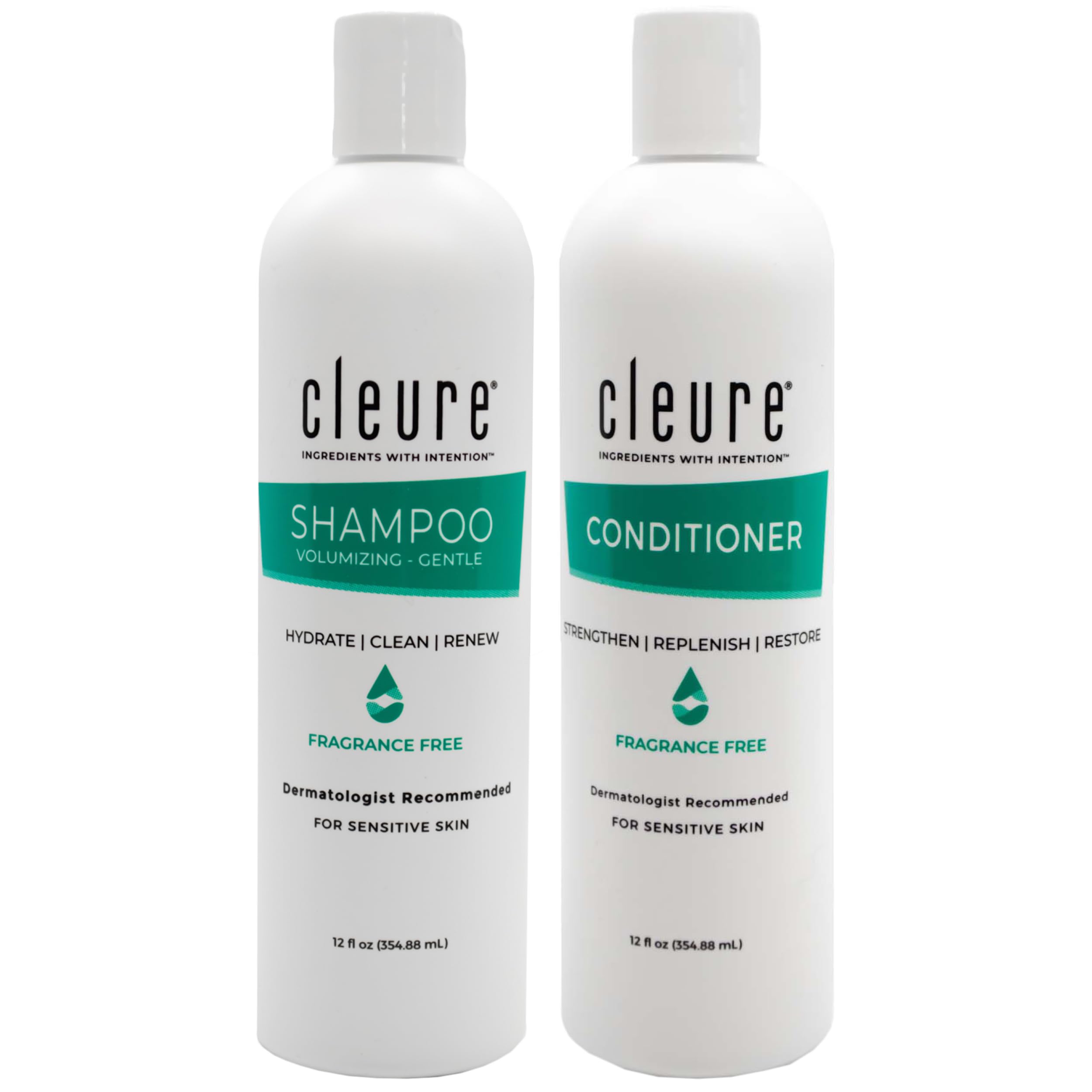 Cleure Sulfate-Free Shampoo & Fragrance-Free Conditioner Set for Sensitive Skin | 12 oz x 2