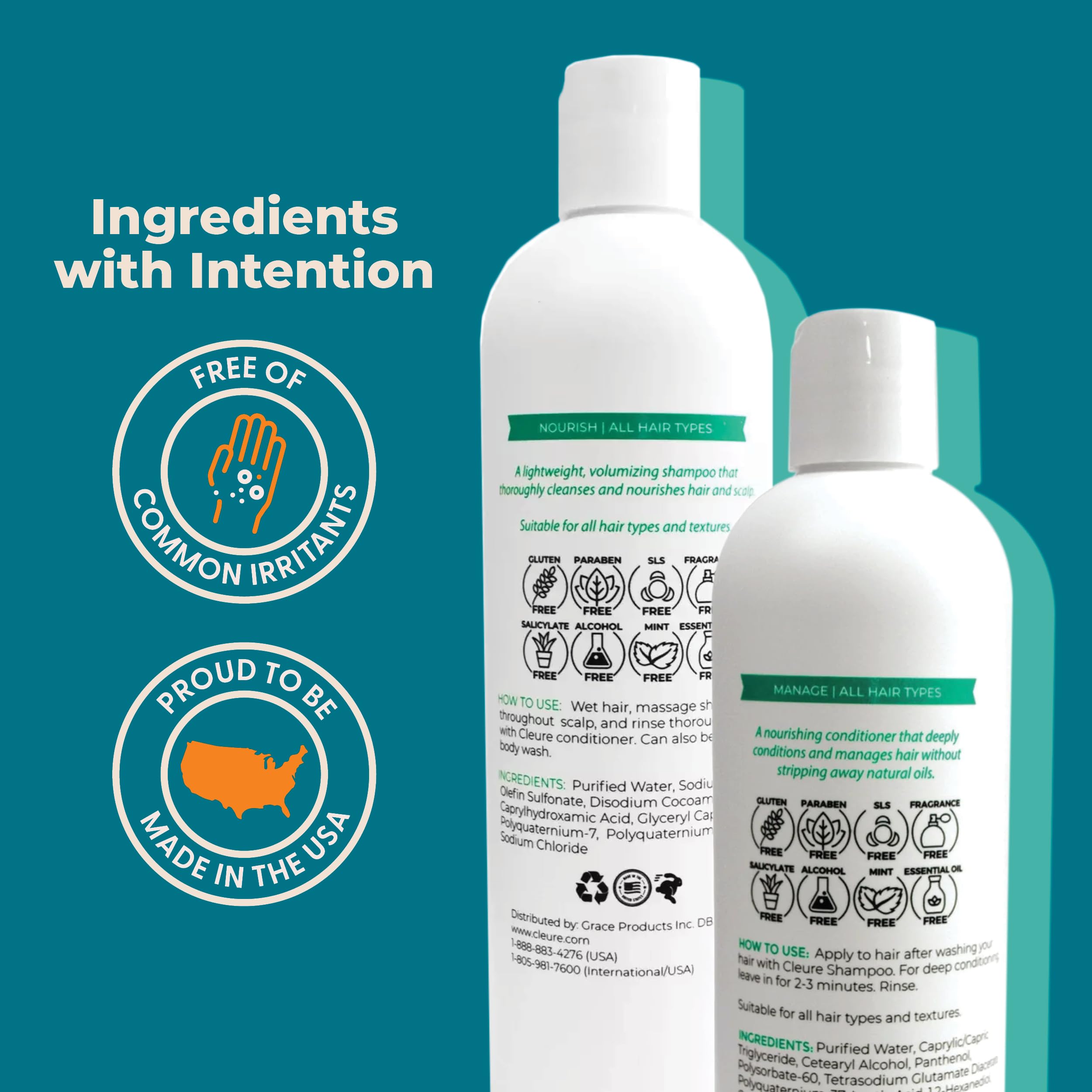Cleure Sulfate-Free Shampoo & Fragrance-Free Conditioner Set for Sensitive Skin | 12 oz x 2