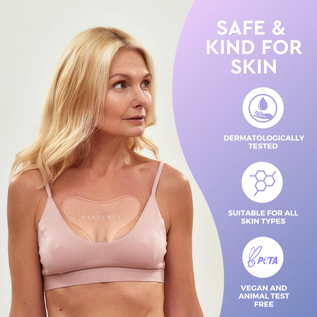 CLEVERFY Silicone Chest Anti-Wrinkle Patches for Décolleté – 4-Pack T-Shape Reusable Wrinkle Pads