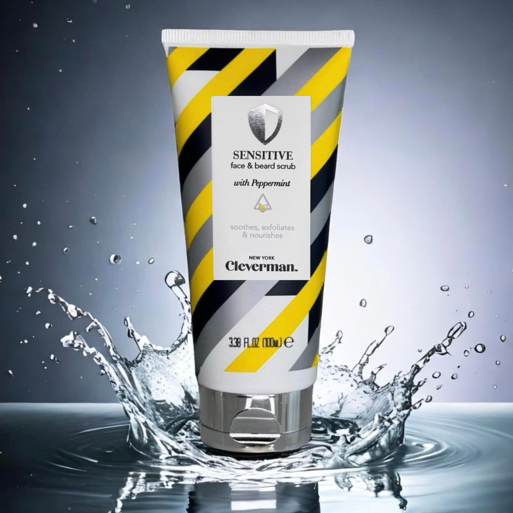Cleverman Sensitive Face & Beard Scrub for Men – Peppermint Exfoliator, 100ml