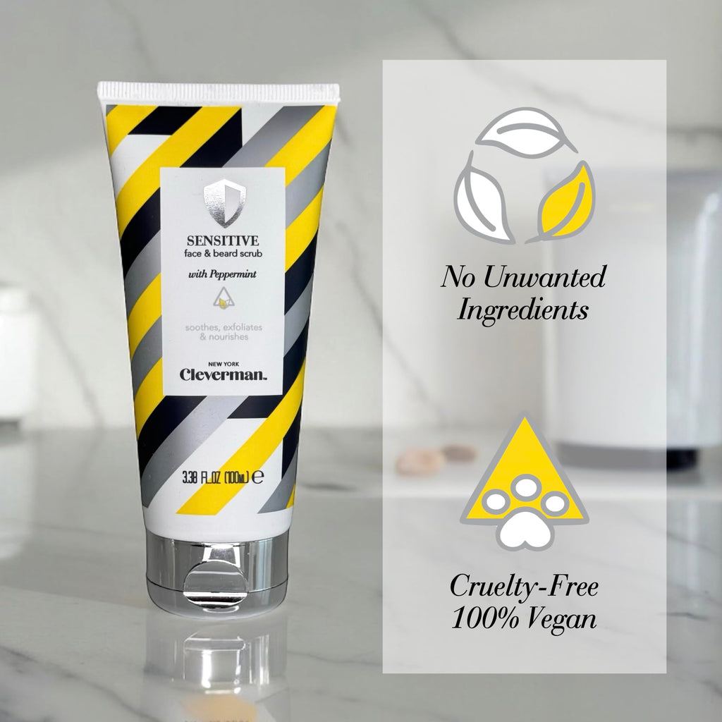 Cleverman Sensitive Face & Beard Scrub for Men – Peppermint Exfoliator, 100ml