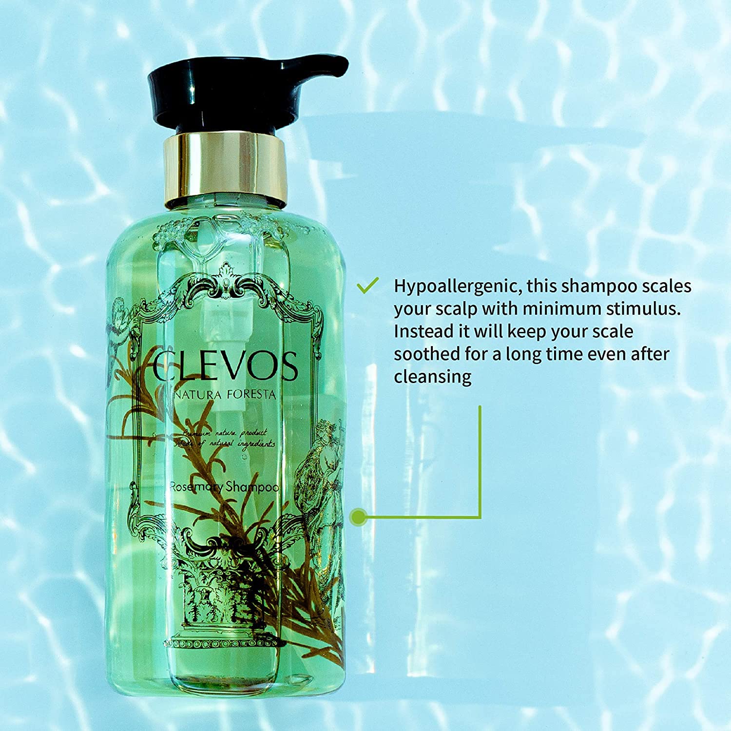 Clevos Natura Foresta Rosemary Shampoo – Organic, Hypoallergenic, Sulfate-Free, EWG Verified, BDIH Certified (530ml)