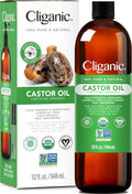 Cliganic Organic Castor Oil 32oz with Eyelash Kit | 100% Pure, Cold-Pressed