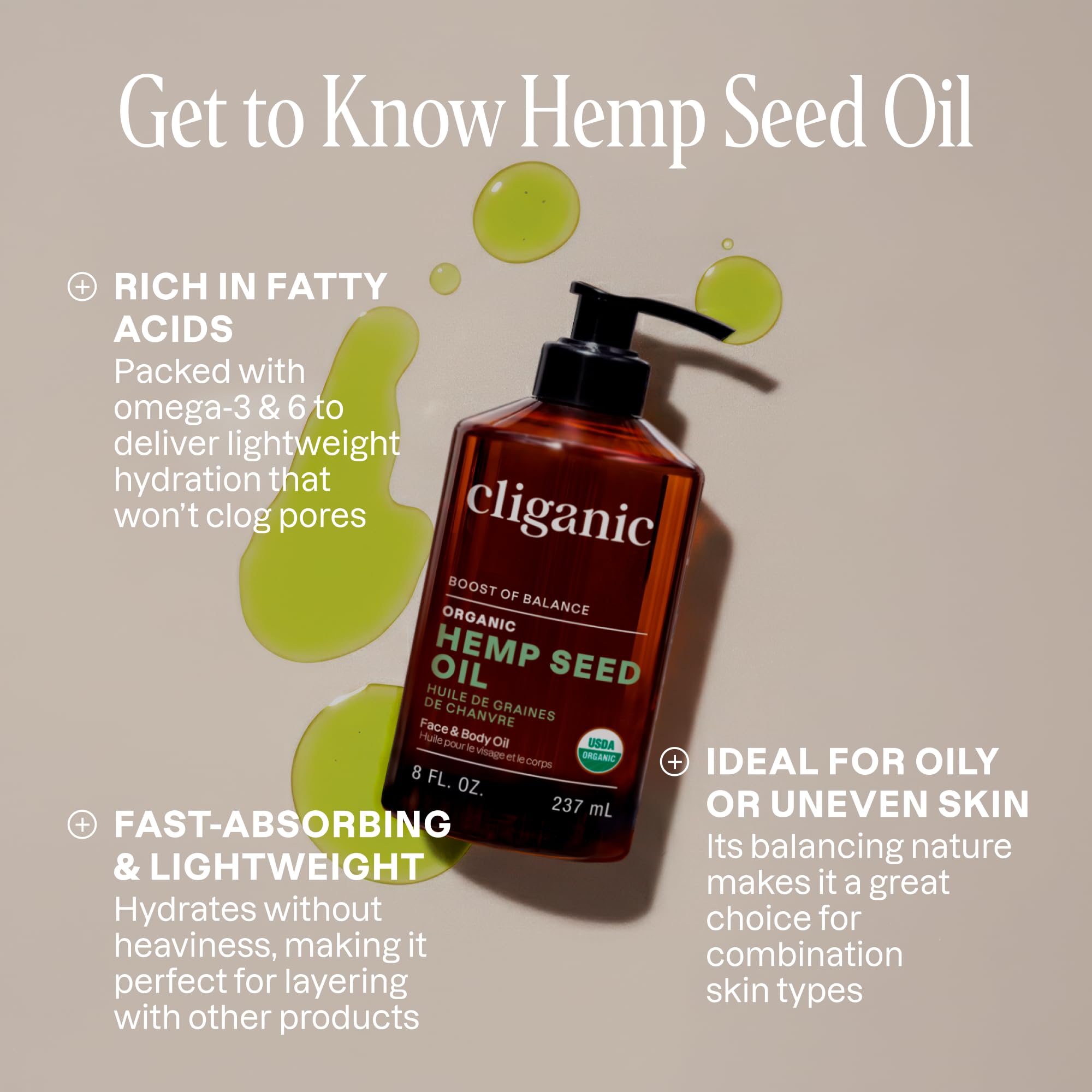 Cliganic Organic Hemp Seed Oil – 100% Pure Cold Pressed, Unrefined for Skin, Face & Hair