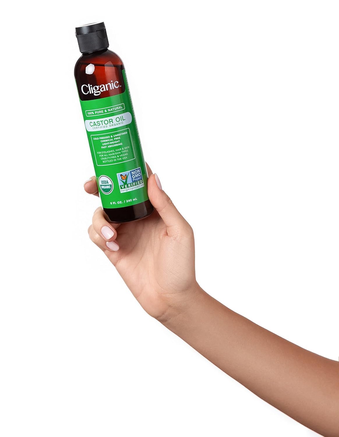 Cliganic Organic Castor Oil 32oz with Eyelash Kit | 100% Pure, Cold-Pressed