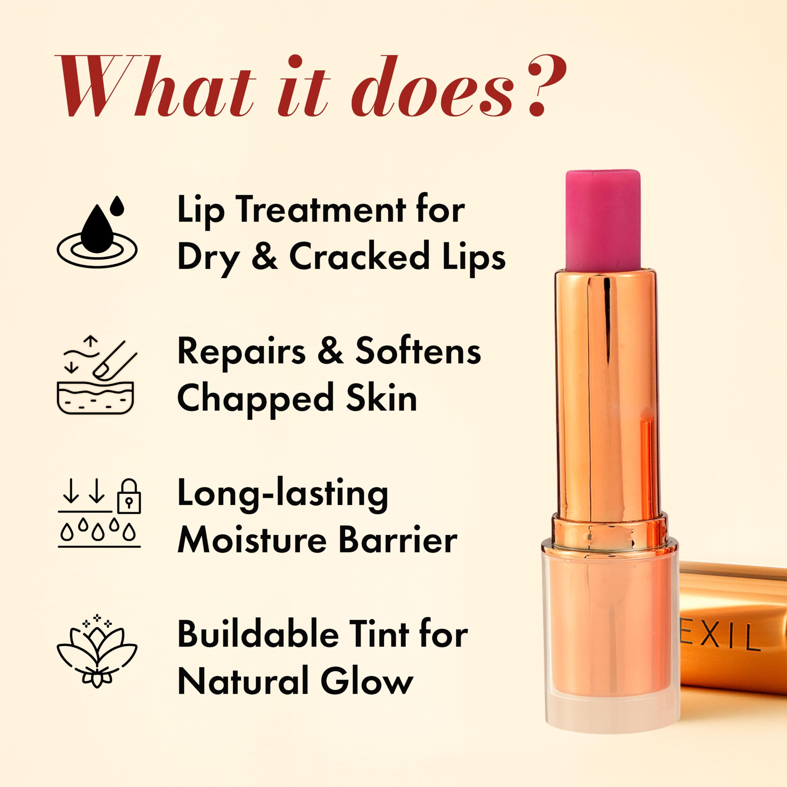 Clinexil Lushlips Tinted Lip Balm – Radiant Ruby, 10% Squalane & Ceramides