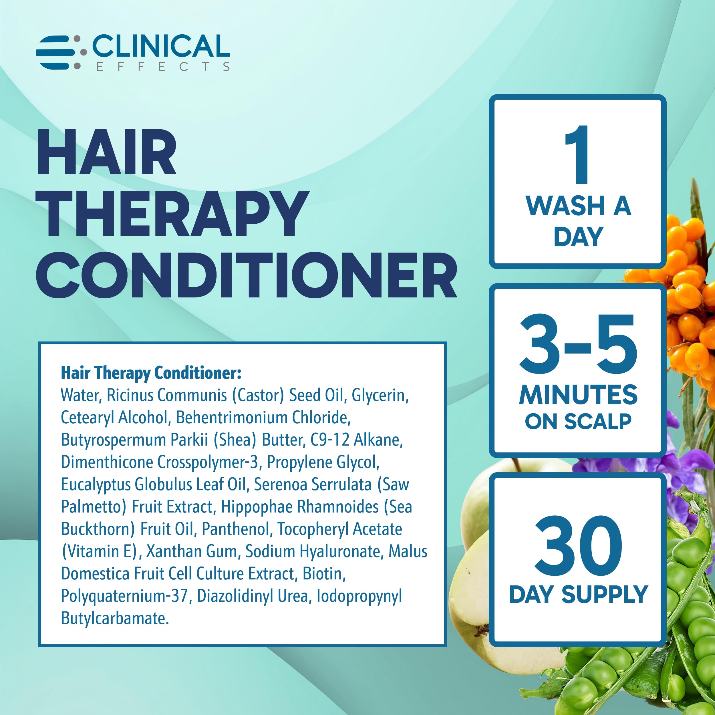 Clinical Effects Hair Therapy Conditioner – Deep Conditioning with Biotin, Saw Palmetto & Panthenol | For Men & Women | Made in USA | 8 fl oz