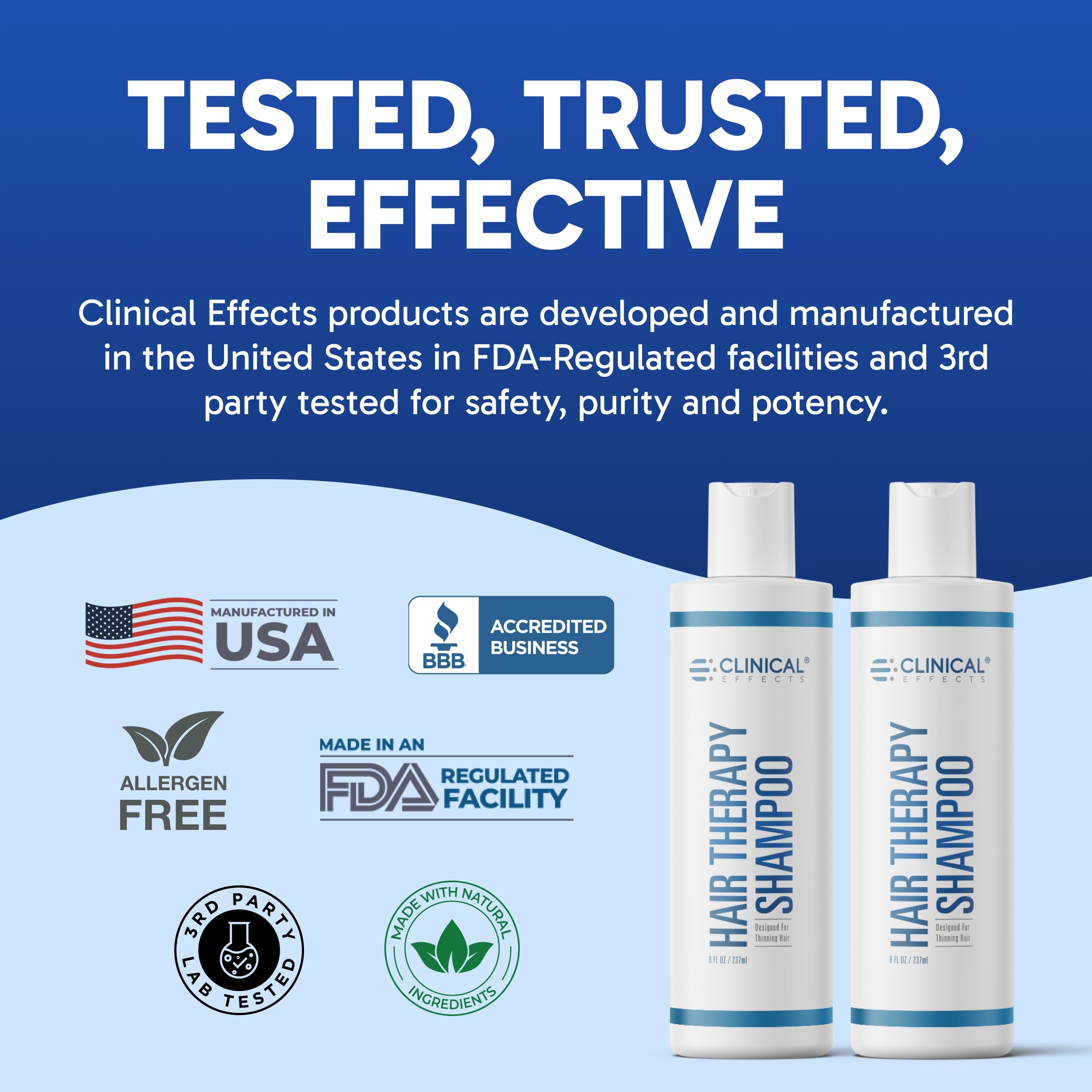 Clinical Effects Hair Therapy Shampoo – Biotin, Anagain & Baicapil – Supports Hair Growth – Made in USA – 2 Bottles