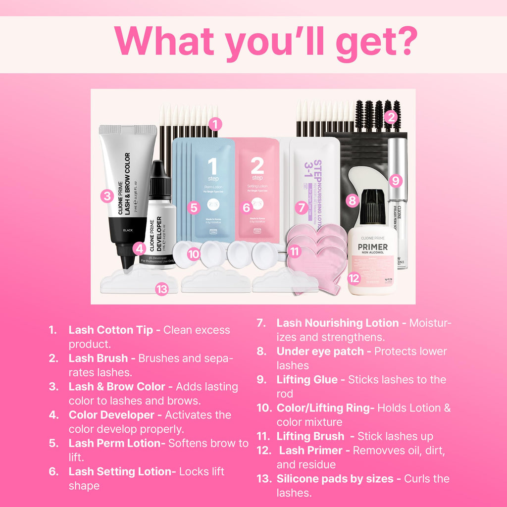 CLIONE PRIME Korean At-Home Lash Lift & Brow Color Kit — Temporary, Gentle Vitamin C Formula