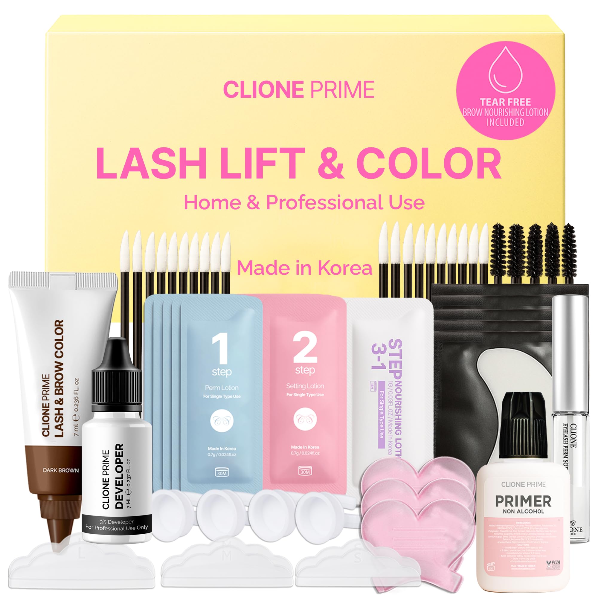 CLIONE PRIME Korean At-Home Lash Lift & Brow Lamination Kit – All-in-One Color & Definition