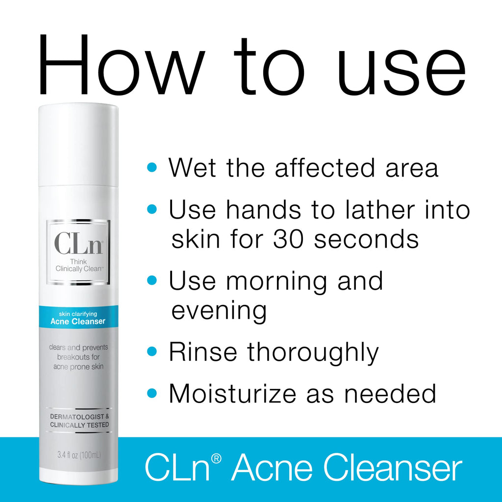 CLn® Acne Cleanser with 0.5% Salicylic Acid — Oil-Free, Fragrance-Free, 3.4 fl oz