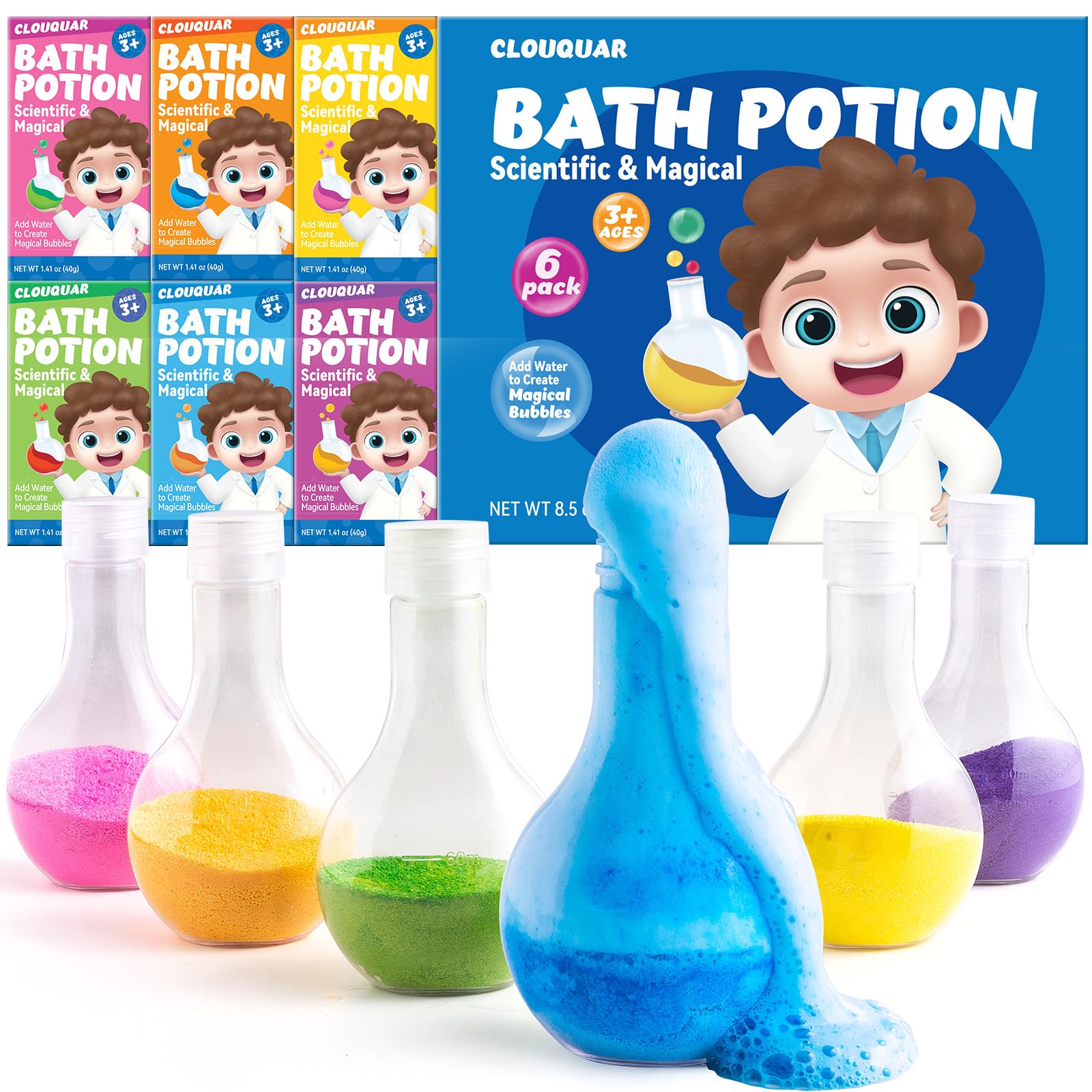 CLOUQUAR Kids Bath Bomb Potions — Non-Toxic Fizzy Bubble Bath, 6-Pack