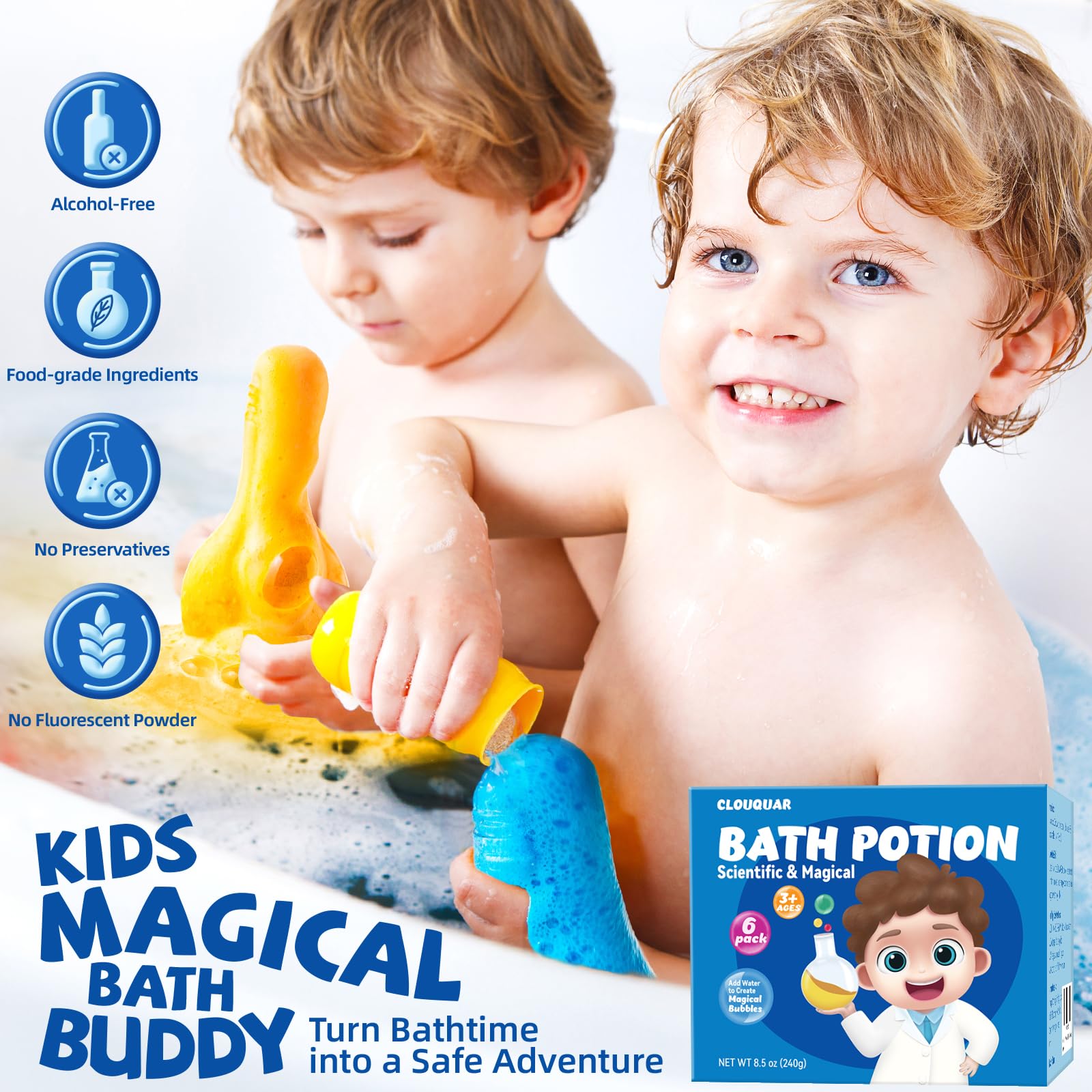 CLOUQUAR Kids Bath Bomb Potions — Non-Toxic Fizzy Bubble Bath, 6-Pack