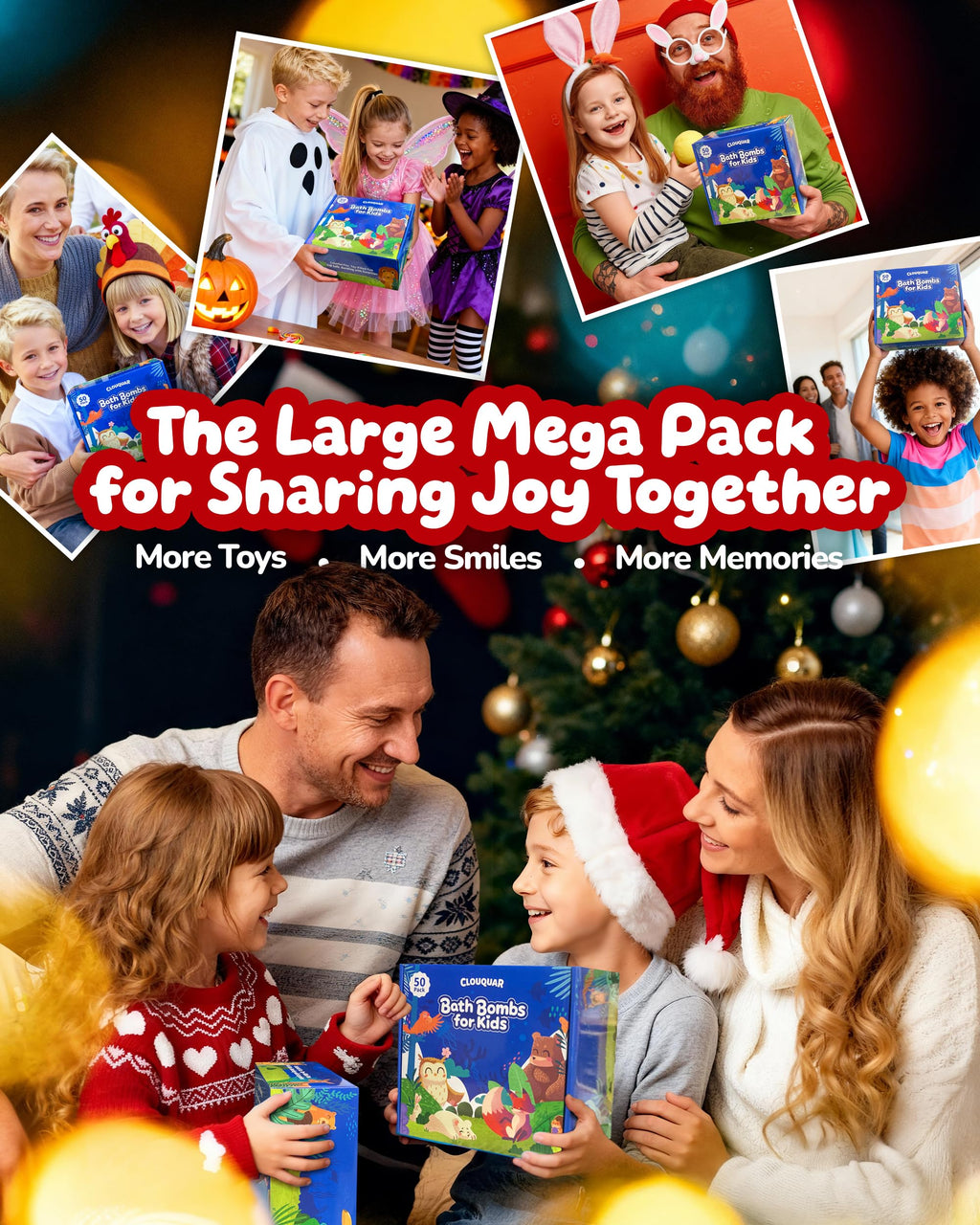 CLOUQUAR 50-Pack Bath Bombs for Kids – Surprises & Glow Toys, Safe & Vegan