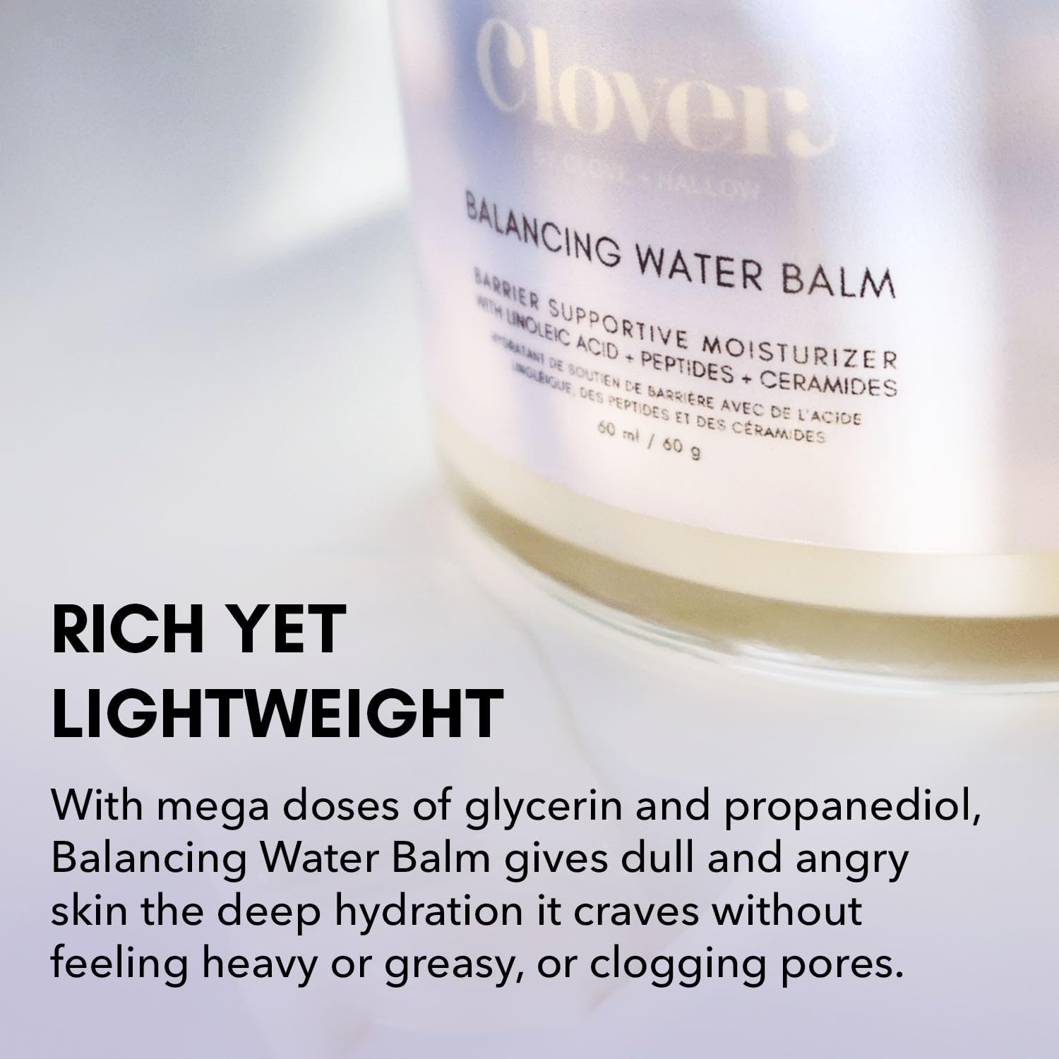 Clover Balancing Water Balm | Lightweight Gel-Cream for Sensitive Skin | Ceramides, Peptides & Linoleic Acid | Vegan & Cruelty-Free 60 ml