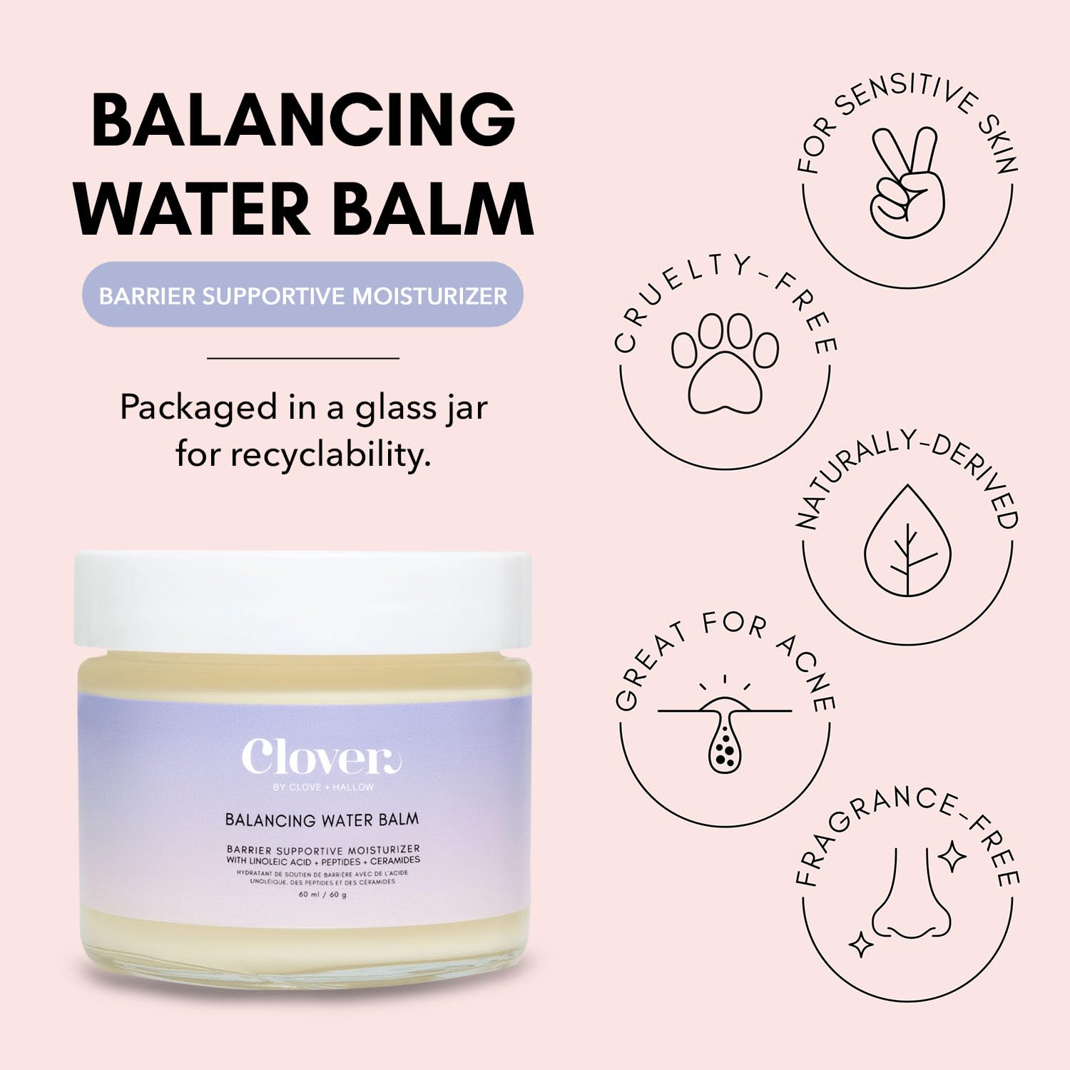 Clover Balancing Water Balm | Lightweight Gel-Cream for Sensitive Skin | Ceramides, Peptides & Linoleic Acid | Vegan & Cruelty-Free 60 ml