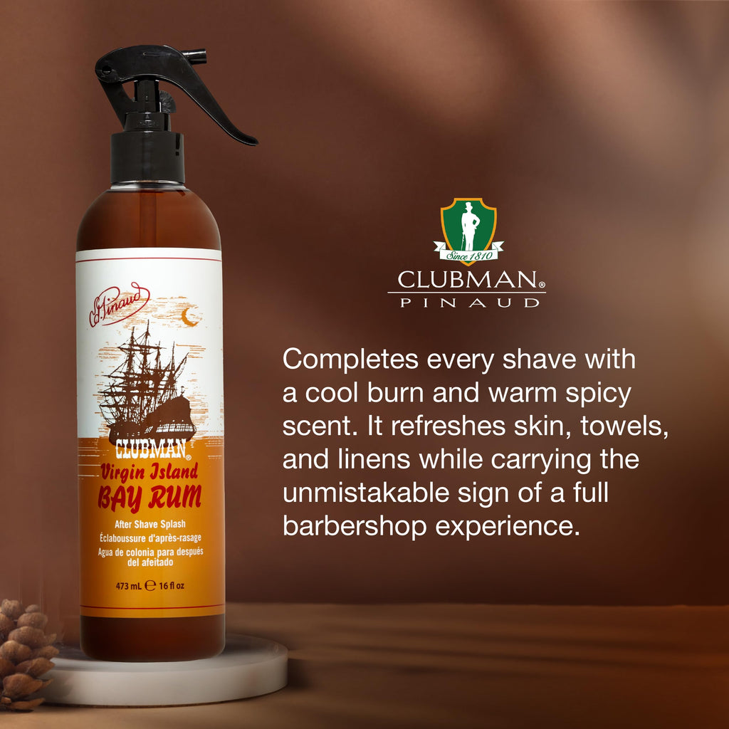 Clubman Virgin Island Bay Rum After Shave Spray – Classic Men’s Splash, 16 oz