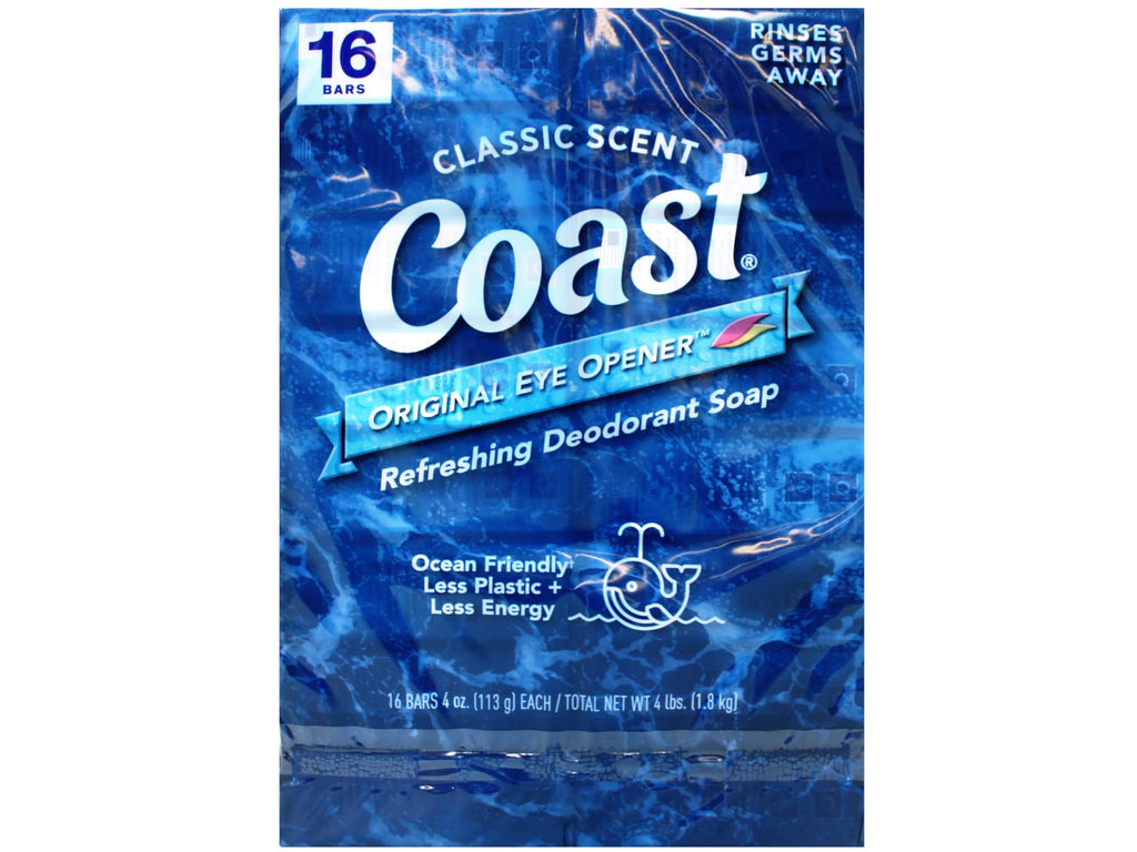 Coast Refreshing Deodorant Soap Bar – Thick Lather, Clean Rinsing, Classic Scent | 16 Bars, 4 oz Each