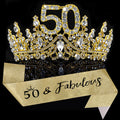 COCIDE 50th Birthday Sash, Crown & Decorations Set | Glitter Sash & Tiara for Women & Girls