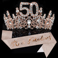 COCIDE 50th Birthday Sash, Crown & Decorations – Glitter Sash + Rhinestone Tiara Set