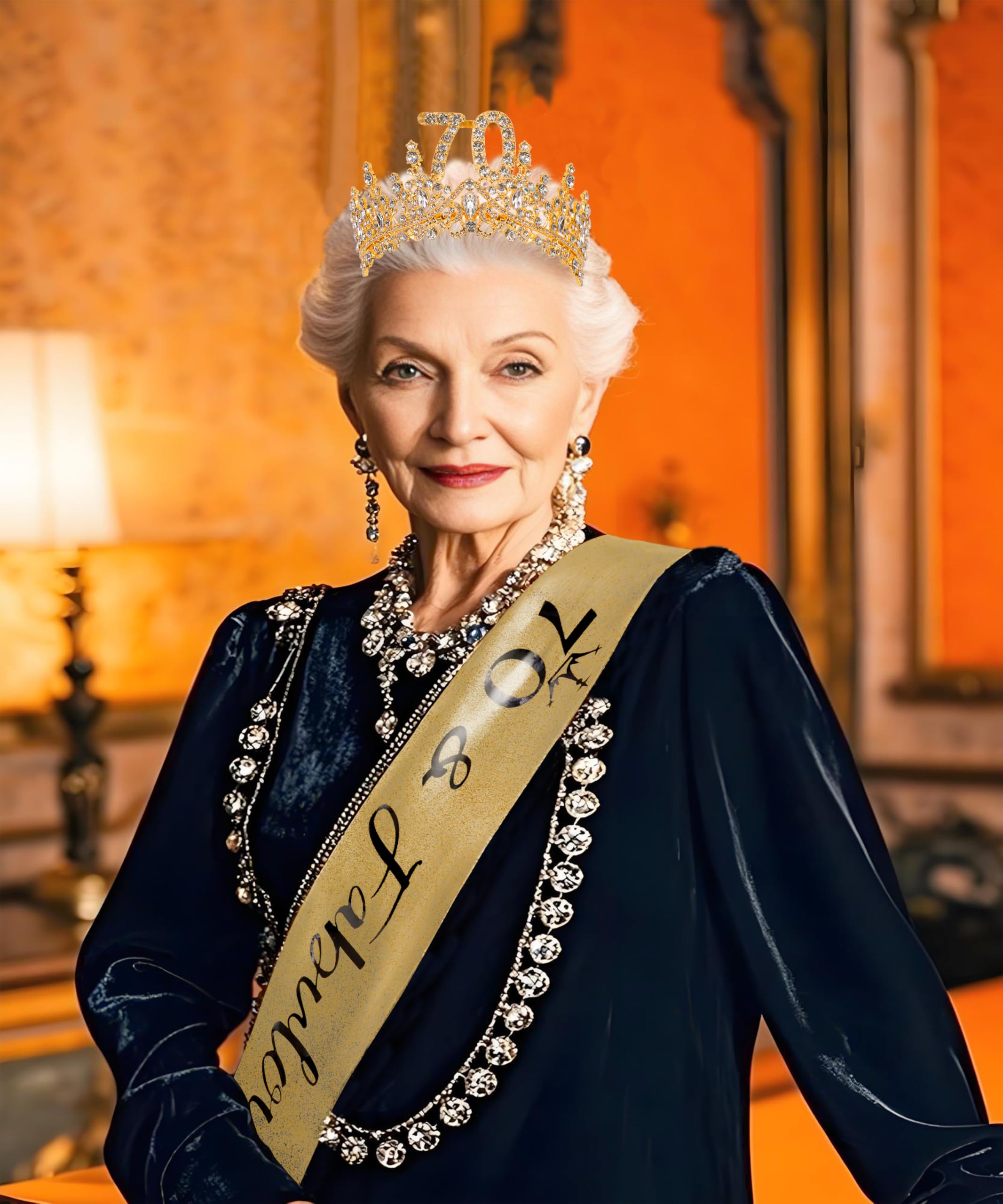 COCIDE 70th Birthday Sashes, Crowns & Decorations – Glitter Sash + Crystal Tiara Set