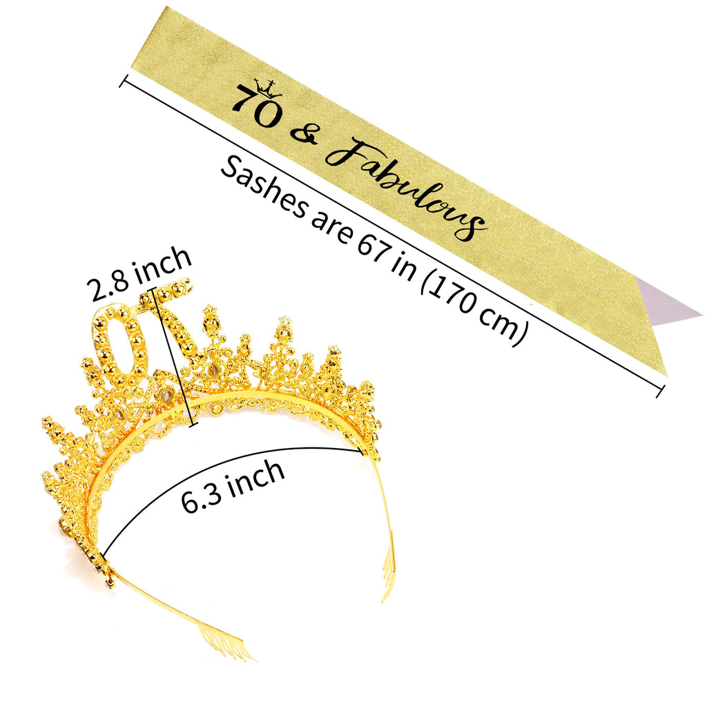 COCIDE 70th Birthday Sashes, Crowns & Decorations – Glitter Sash + Crystal Tiara Set