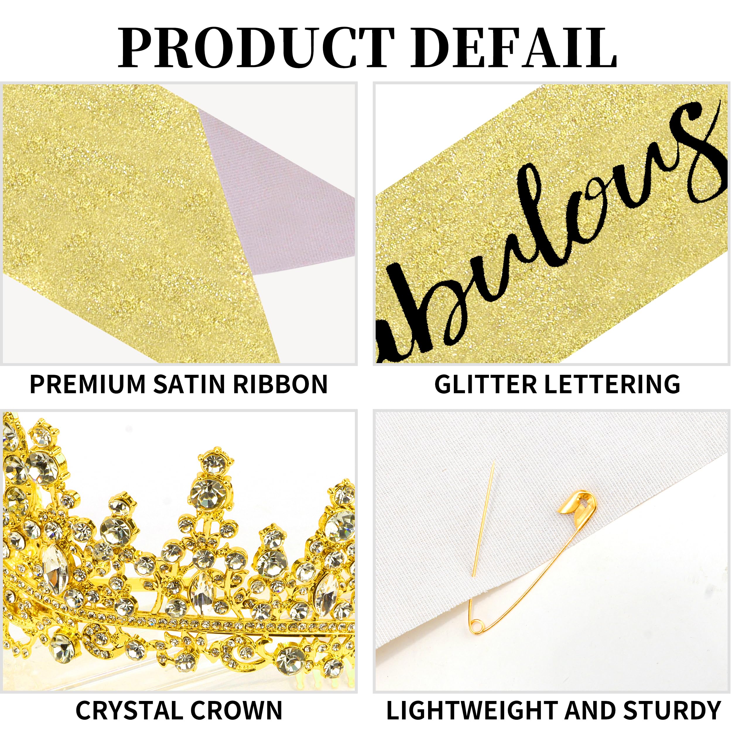 COCIDE 70th Birthday Sashes, Crowns & Decorations – Glitter Sash + Crystal Tiara Set