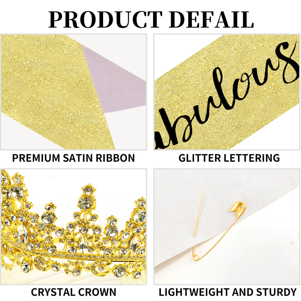 COCIDE 70th Birthday Sashes, Crowns & Decorations – Glitter Sash + Crystal Tiara Set