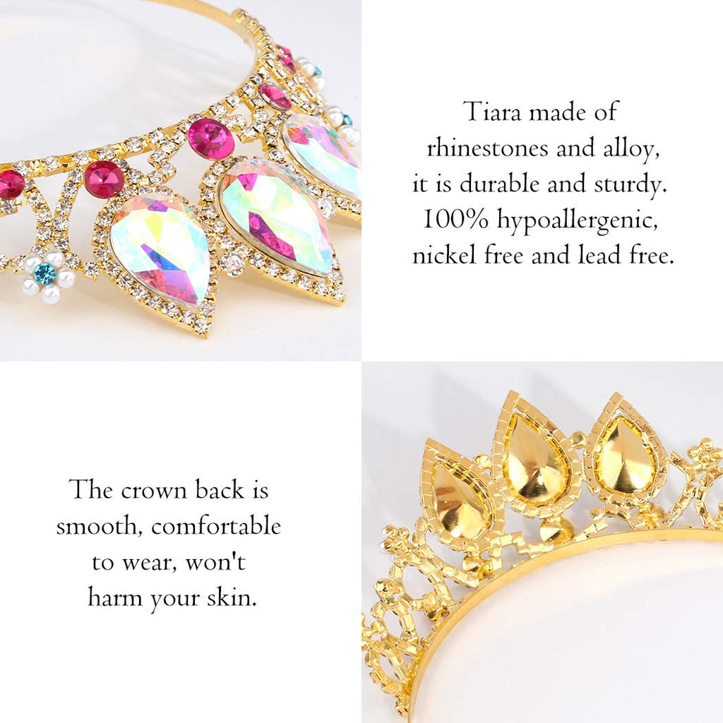 COCIDE Rapunzel Crown – AB Crystal Tiara & Pearl Hairpiece for Girls, Birthday & Wedding