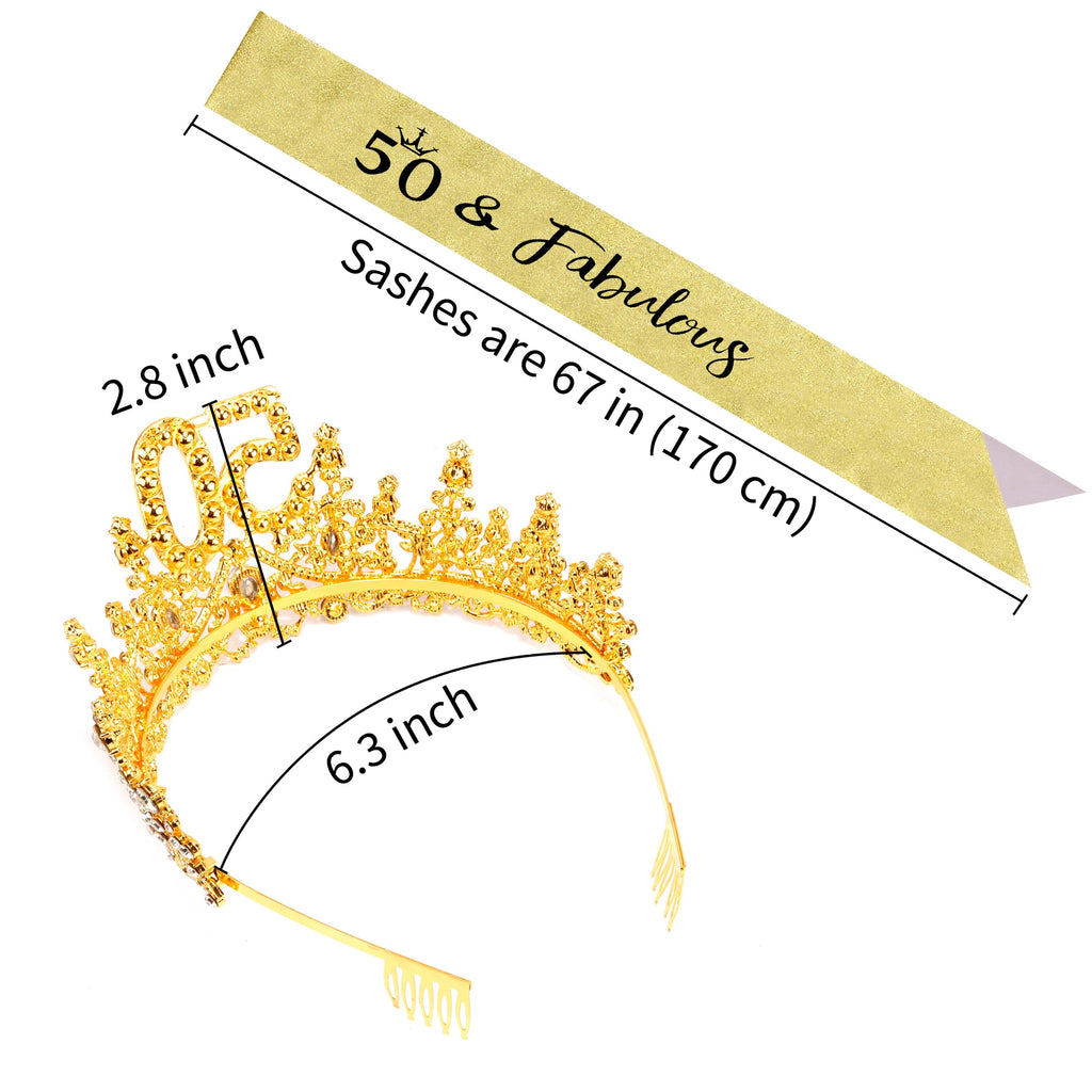 COCIDE 50th Birthday Sash, Crown & Decorations Set | Glitter Sash & Tiara for Women & Girls