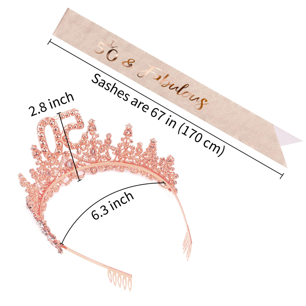 COCIDE 50th Birthday Sash, Crown & Decorations – Glitter Sash + Rhinestone Tiara Set